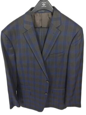 Steve Harvey Collection Samson Men's 46R Blue Gray Plaid Suit 2-Piece Set